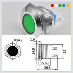 Lampka kontrolka LED METAL 9-24V (zielona) 22 mm - obrazek 2